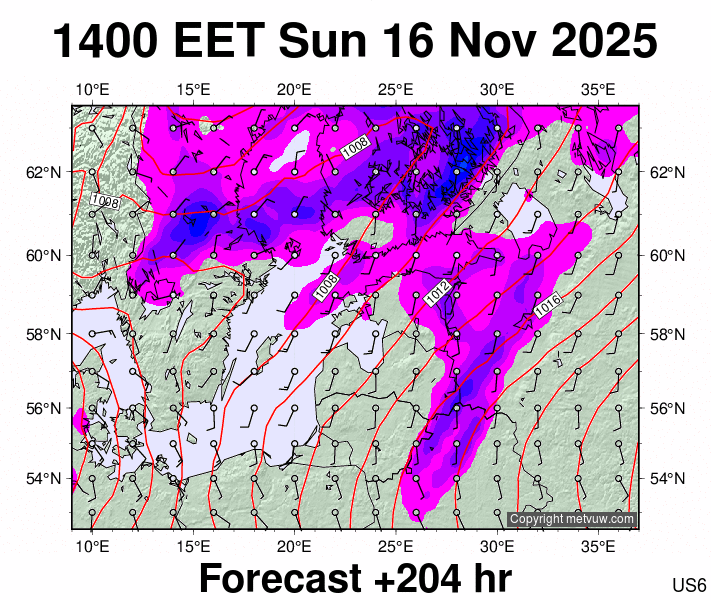 Estonia forecast chart for Sunday, November 16th, 2025 at 12:00 PM