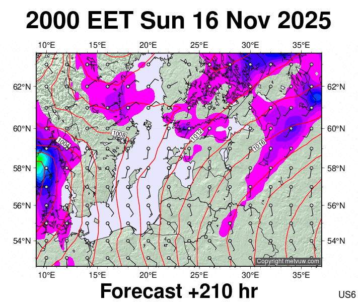 Estonia forecast chart for Sunday, November 16th, 2025 at 6:00 PM