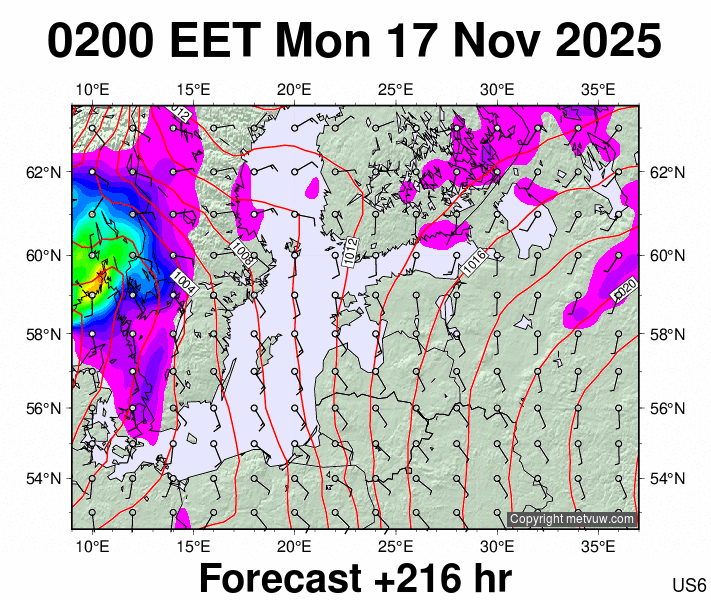 Estonia forecast chart for Monday, November 17th, 2025 at 12:00 AM