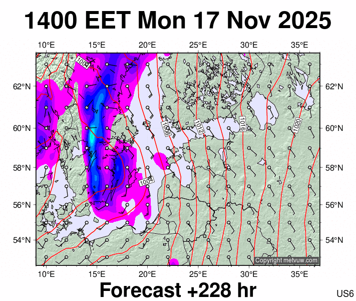 Estonia forecast chart for Monday, November 17th, 2025 at 12:00 PM