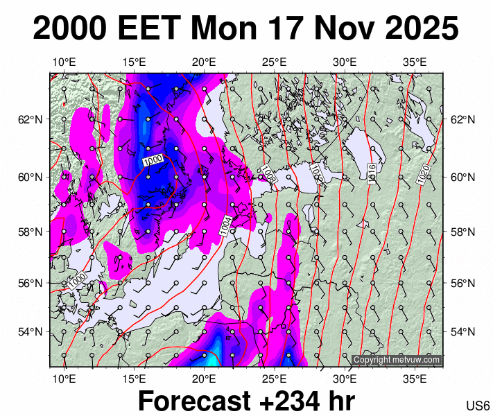 Estonia forecast chart for Monday, November 17th, 2025 at 6:00 PM