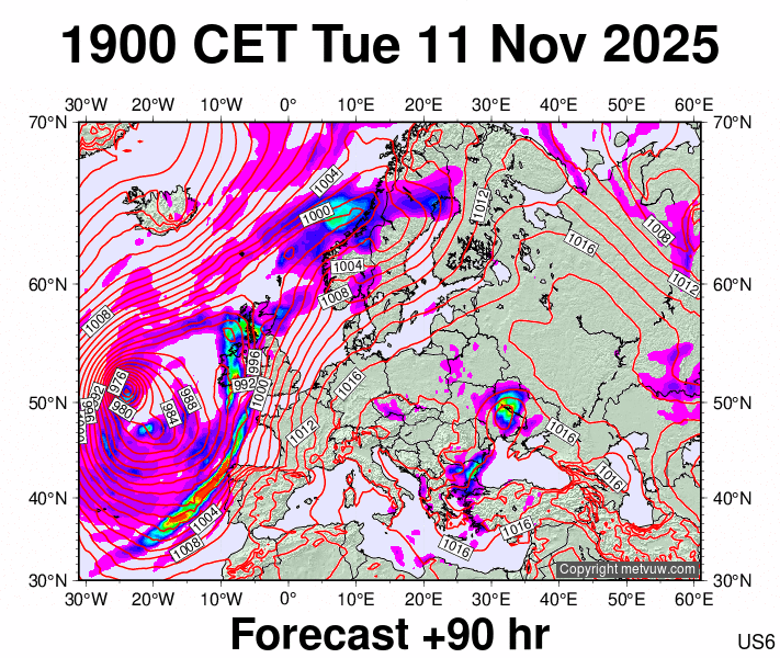 Europe forecast chart for Tuesday, November 11th, 2025 at 6:00 PM