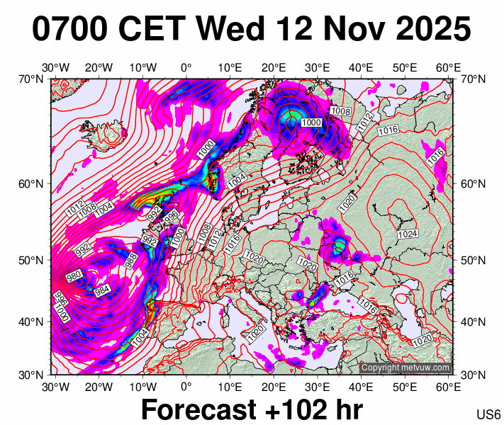 Europe forecast chart for Wednesday, November 12th, 2025 at 6:00 AM