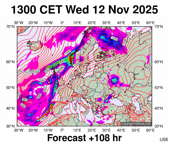 Europe forecast chart for Wednesday, November 12th, 2025 at 12:00 PM