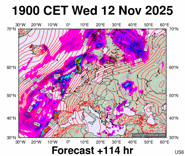 Europe forecast chart for Wednesday, November 12th, 2025 at 6:00 PM