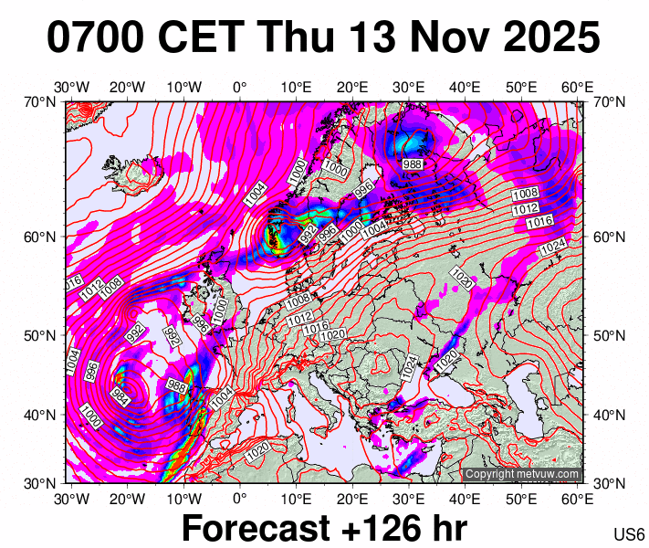 Europe forecast chart for Thursday, November 13th, 2025 at 6:00 AM