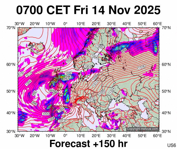 Europe forecast chart for Friday, November 14th, 2025 at 6:00 AM
