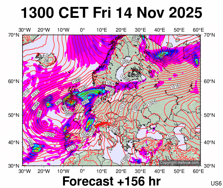 Europe forecast chart for Friday, November 14th, 2025 at 12:00 PM