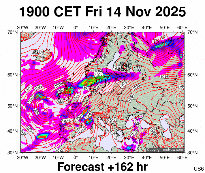 Europe forecast chart for Friday, November 14th, 2025 at 6:00 PM