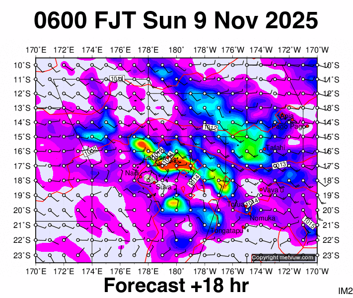 Fiji forecast chart for Saturday, November 8th, 2025 at 6:00 PM