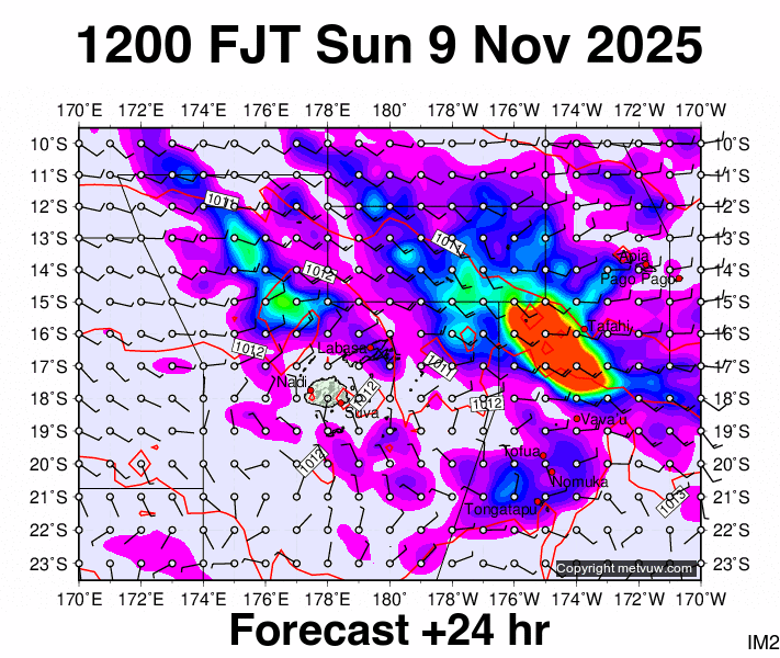 Fiji forecast chart for Sunday, November 9th, 2025 at 12:00 AM