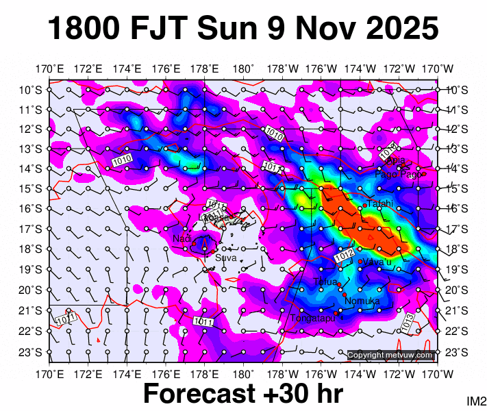 Fiji forecast chart for Sunday, November 9th, 2025 at 6:00 AM