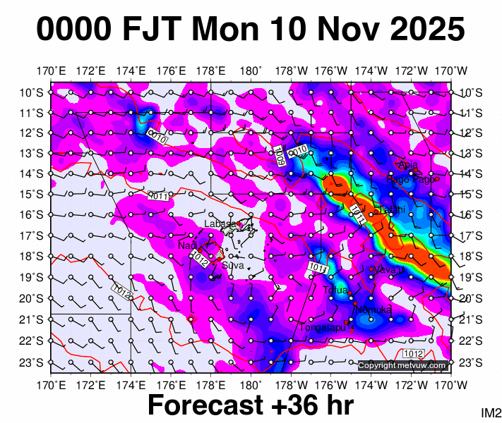 Fiji forecast chart for Sunday, November 9th, 2025 at 12:00 PM