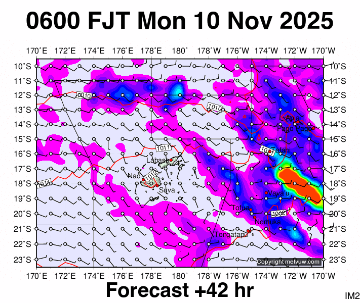 Fiji forecast chart for Sunday, November 9th, 2025 at 6:00 PM