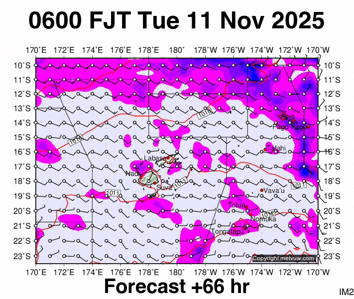 Fiji forecast chart for Monday, November 10th, 2025 at 6:00 PM