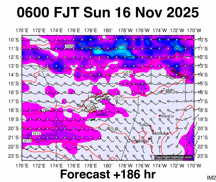 Fiji forecast chart for Saturday, November 15th, 2025 at 6:00 PM