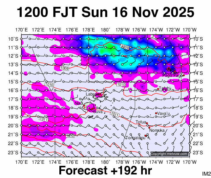 Fiji forecast chart for Sunday, November 16th, 2025 at 12:00 AM