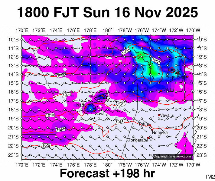 Fiji forecast chart for Sunday, November 16th, 2025 at 6:00 AM