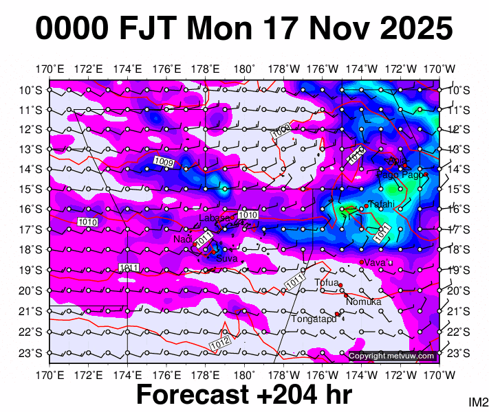 Fiji forecast chart for Sunday, November 16th, 2025 at 12:00 PM