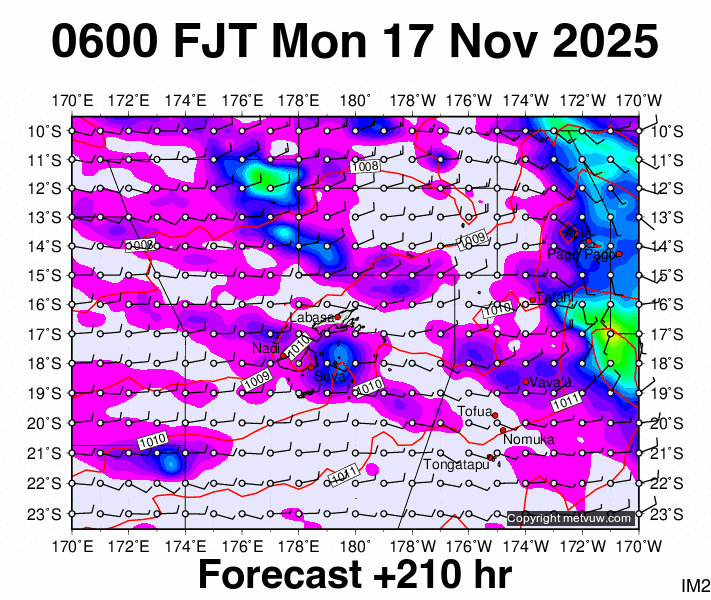 Fiji forecast chart for Sunday, November 16th, 2025 at 6:00 PM