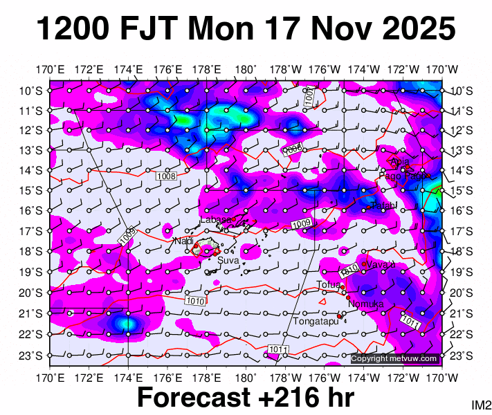 Fiji forecast chart for Monday, November 17th, 2025 at 12:00 AM