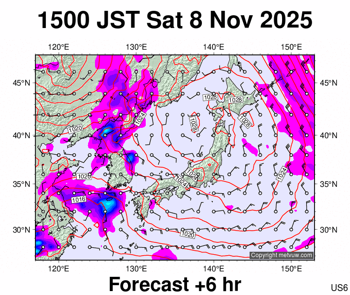 Japan forecast chart for Saturday, November 8th, 2025 at 6:00 AM