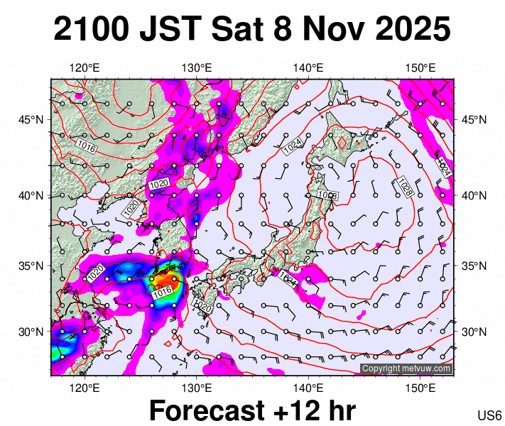 Japan forecast chart for Saturday, November 8th, 2025 at 12:00 PM