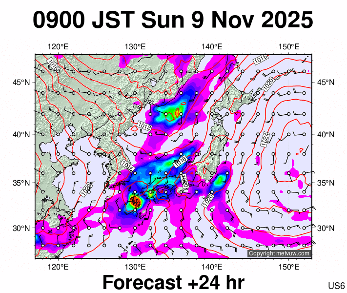 Japan forecast chart for Sunday, November 9th, 2025 at 12:00 AM