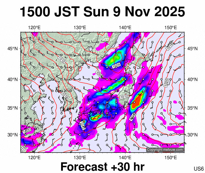 Japan forecast chart for Sunday, November 9th, 2025 at 6:00 AM