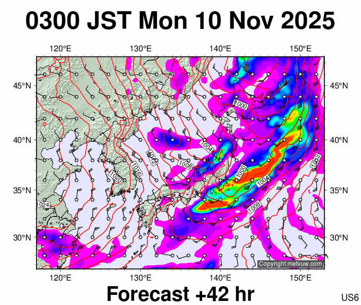 Japan forecast chart for Sunday, November 9th, 2025 at 6:00 PM