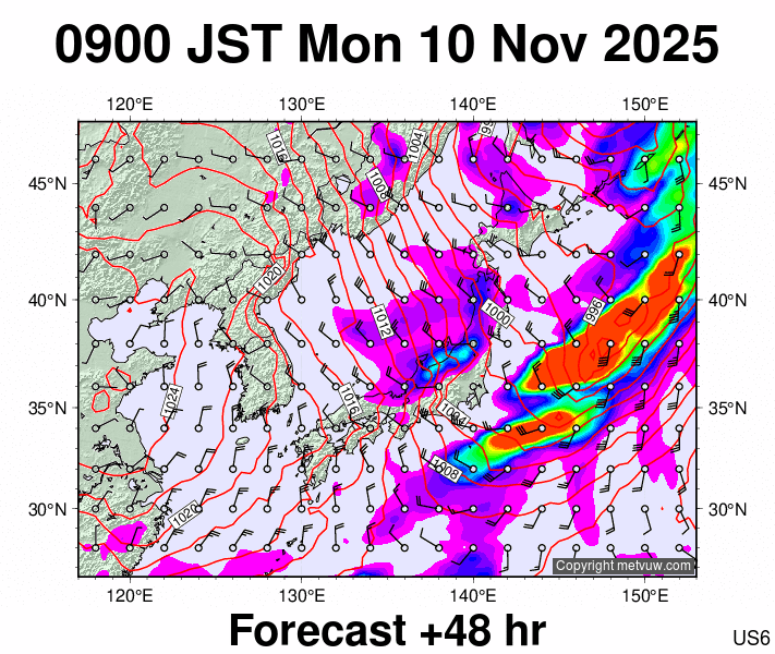 Japan forecast chart for Monday, November 10th, 2025 at 12:00 AM