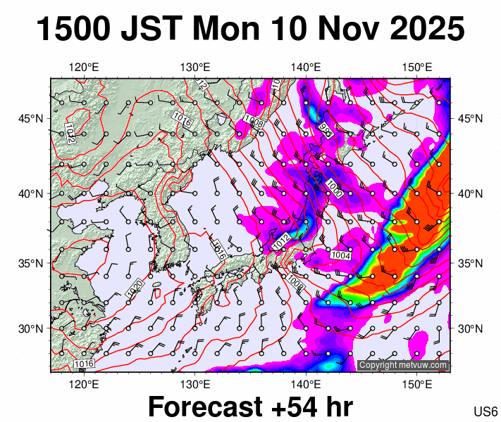 Japan forecast chart for Monday, November 10th, 2025 at 6:00 AM