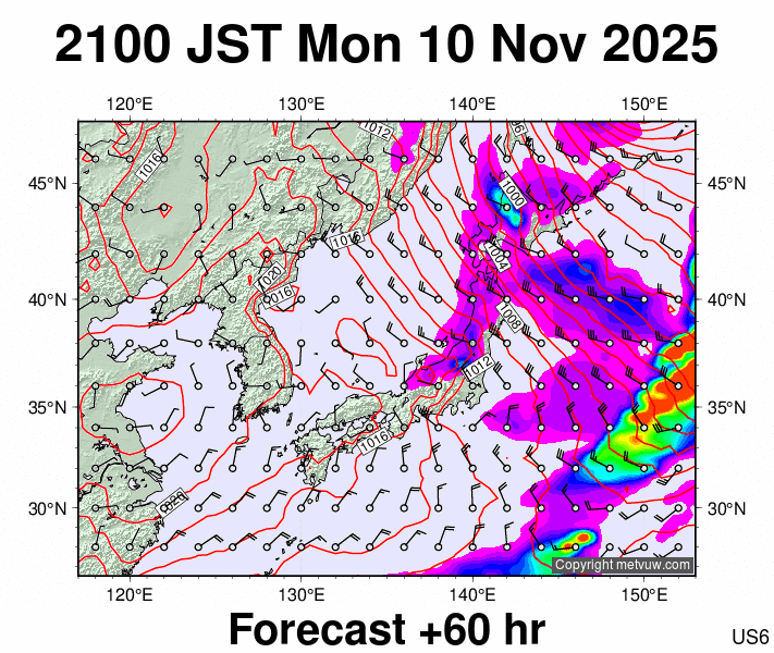 Japan forecast chart for Monday, November 10th, 2025 at 12:00 PM