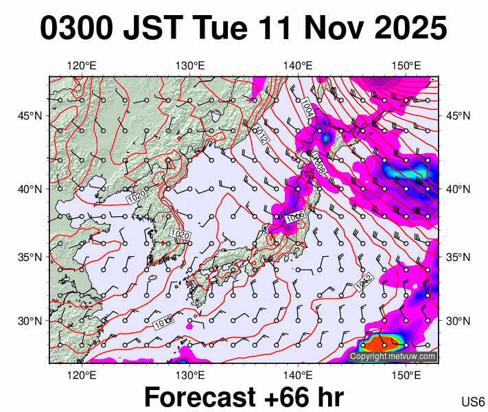 Japan forecast chart for Monday, November 10th, 2025 at 6:00 PM