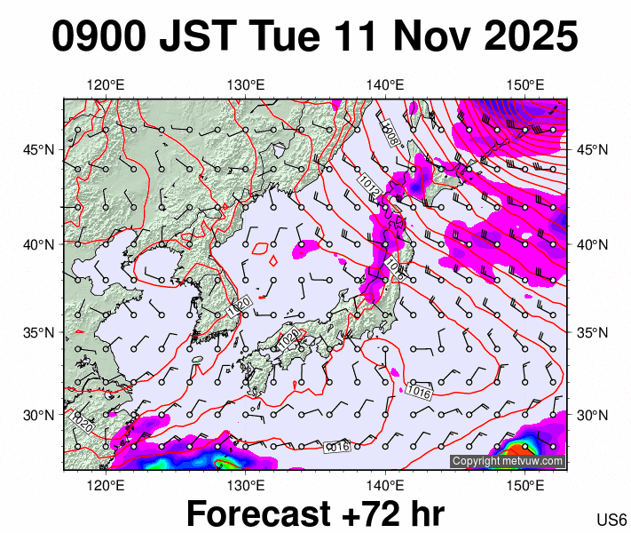 Japan forecast chart for Tuesday, November 11th, 2025 at 12:00 AM
