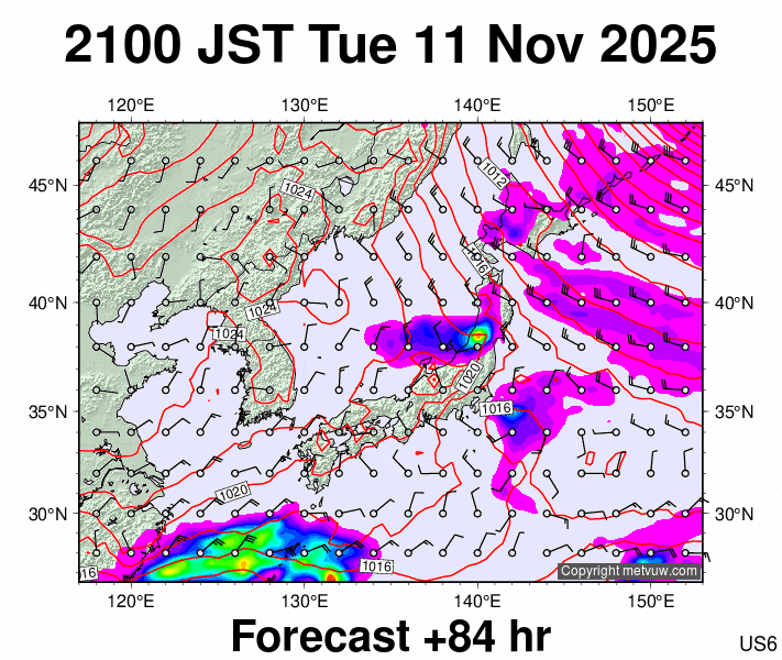 Japan forecast chart for Tuesday, November 11th, 2025 at 12:00 PM