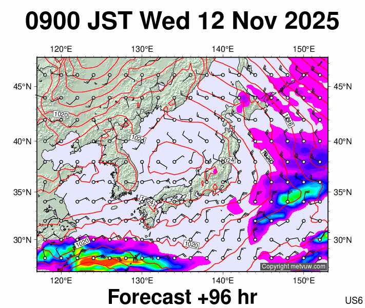 Japan forecast chart for Wednesday, November 12th, 2025 at 12:00 AM