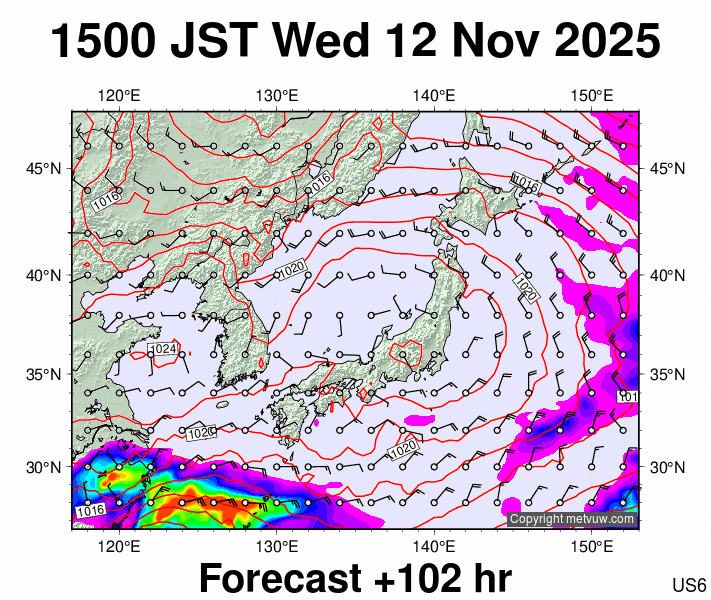 Japan forecast chart for Wednesday, November 12th, 2025 at 6:00 AM