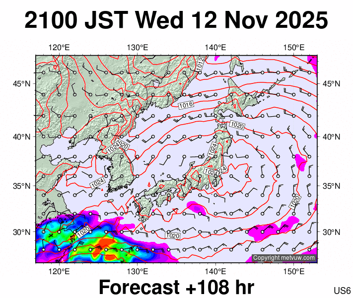 Japan forecast chart for Wednesday, November 12th, 2025 at 12:00 PM