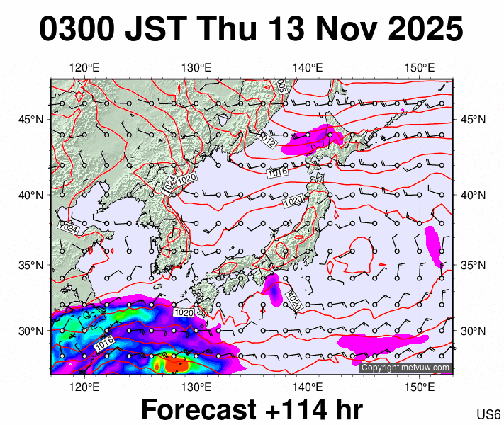 Japan forecast chart for Wednesday, November 12th, 2025 at 6:00 PM