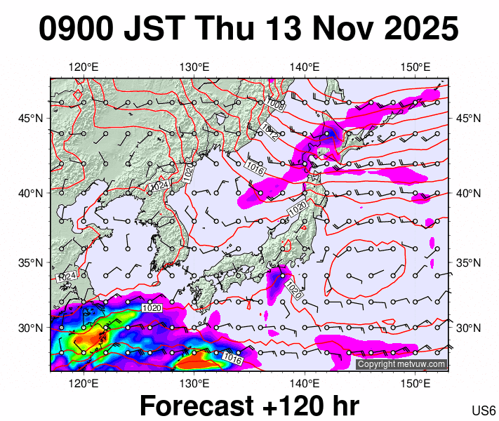 Japan forecast chart for Thursday, November 13th, 2025 at 12:00 AM
