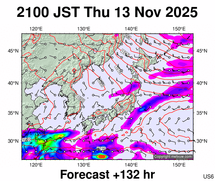 Japan forecast chart for Thursday, November 13th, 2025 at 12:00 PM
