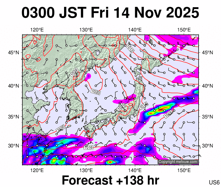 Japan forecast chart for Thursday, November 13th, 2025 at 6:00 PM