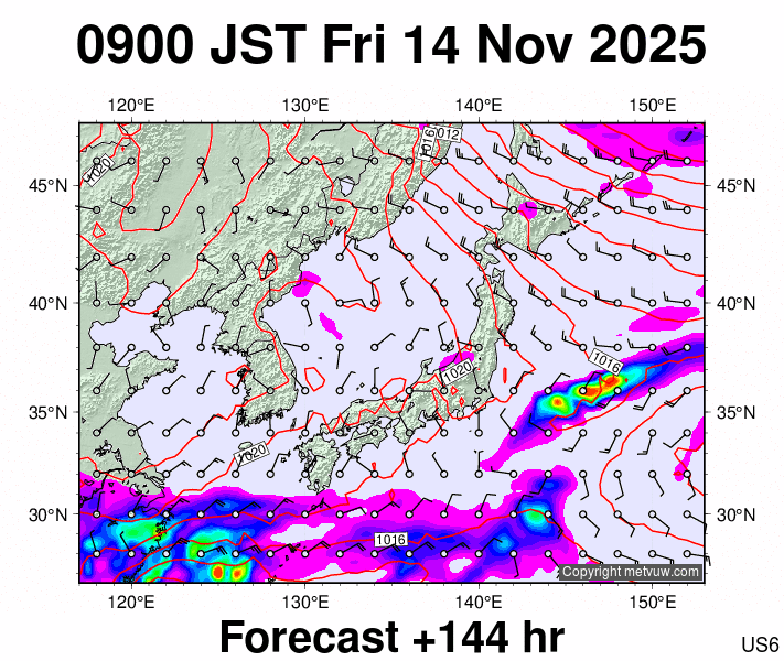 Japan forecast chart for Friday, November 14th, 2025 at 12:00 AM