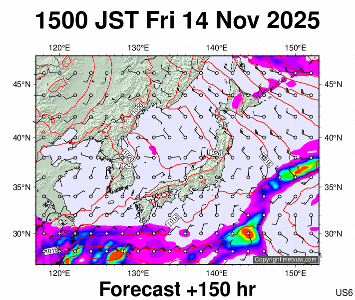 Japan forecast chart for Friday, November 14th, 2025 at 6:00 AM
