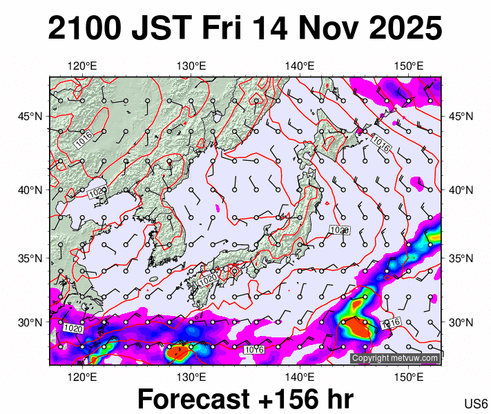 Japan forecast chart for Friday, November 14th, 2025 at 12:00 PM