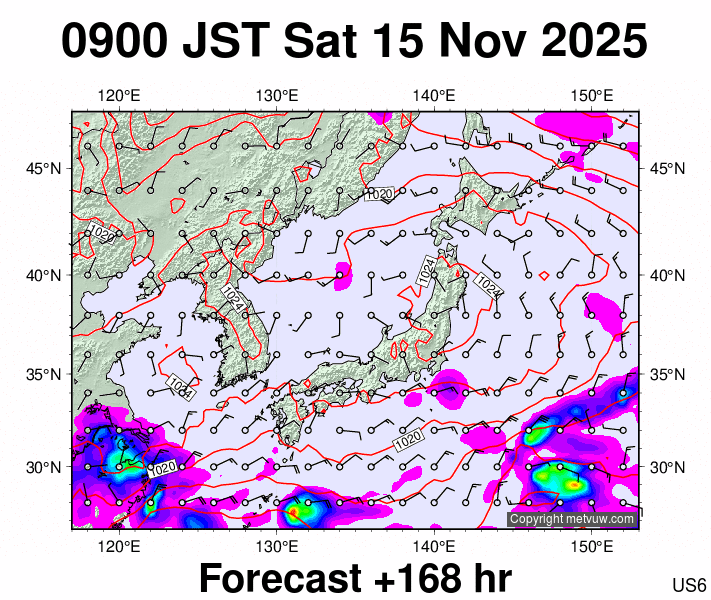Japan forecast chart for Saturday, November 15th, 2025 at 12:00 AM