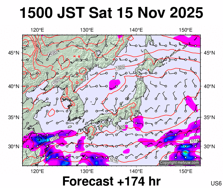 Japan forecast chart for Saturday, November 15th, 2025 at 6:00 AM