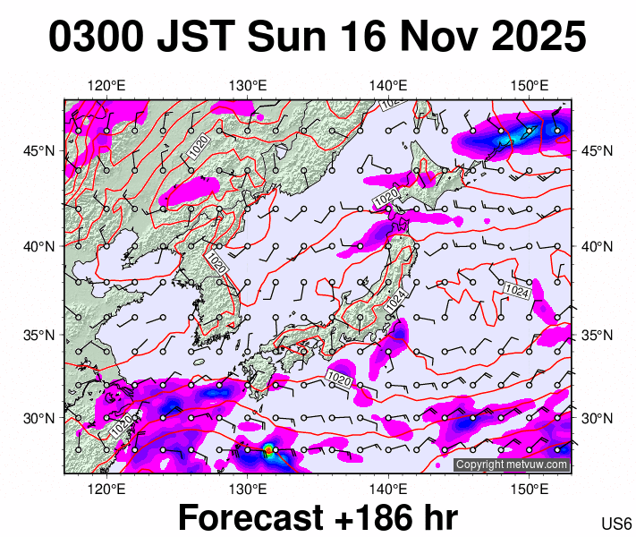 Japan forecast chart for Saturday, November 15th, 2025 at 6:00 PM