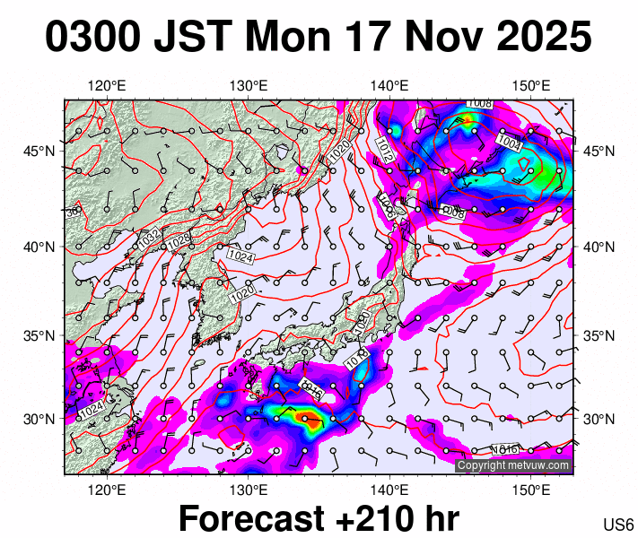 Japan forecast chart for Sunday, November 16th, 2025 at 6:00 PM